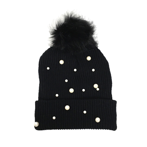 Fashion Culture Pearly Glow Pom Pom Knit Hat