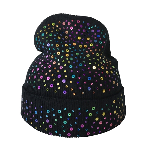Iridescent Colorful Sequins Knit Beanie Hat