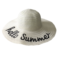 Hello Summer Embroidered Straw Packable Sun Hat