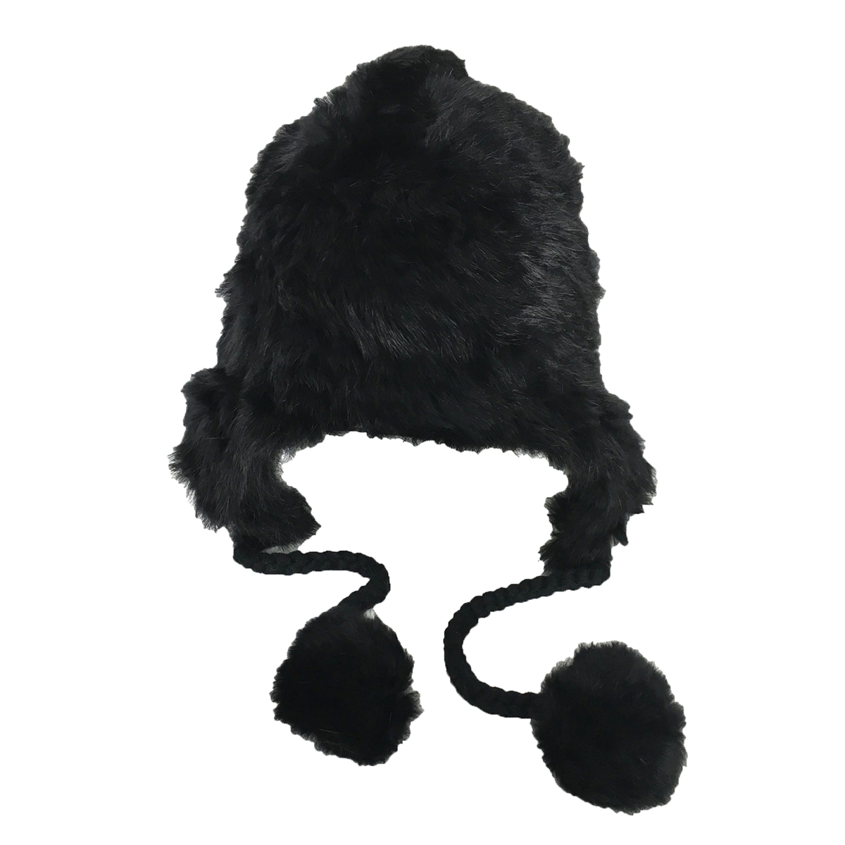 Fashion Culture Real Rabbit Fur Trapper Hat Fleece Lined, Black