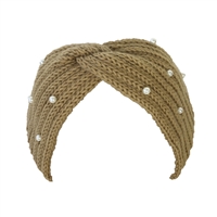 Fashion Culture Faux Pearl Beaded Twisted Wide Knit Headband Earwarmer