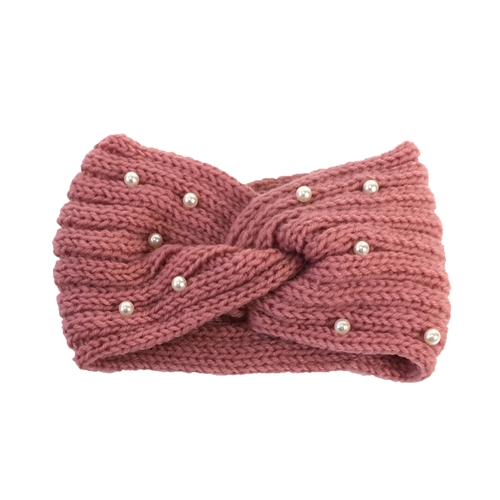Fashion Culture Faux Pearl Beaded Twisted Wide Knit Headband Earwarmer