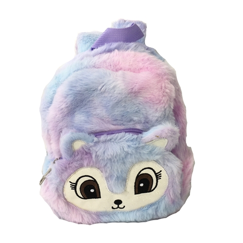 Fashion Culture Girl's Tie Dye Plush Fuzzy Foxy Face Mini Backpack