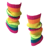 Neon Rainbow Stripes Knit Ribbed Leg Warmers Boot Toppers