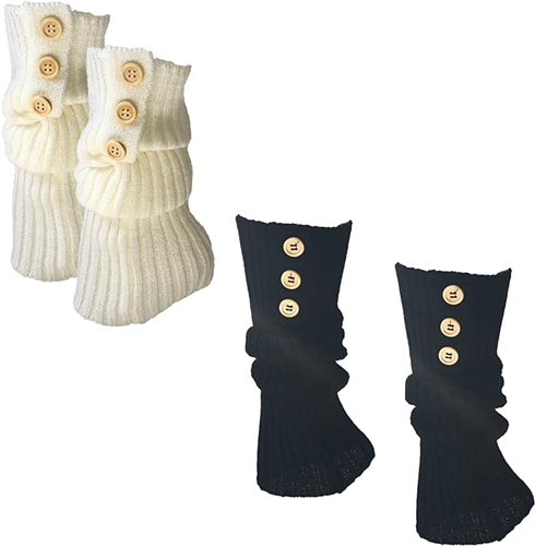 Fashion Culture Knit Ribbed Leg Warmers Boot Toppers with Buttons Decor