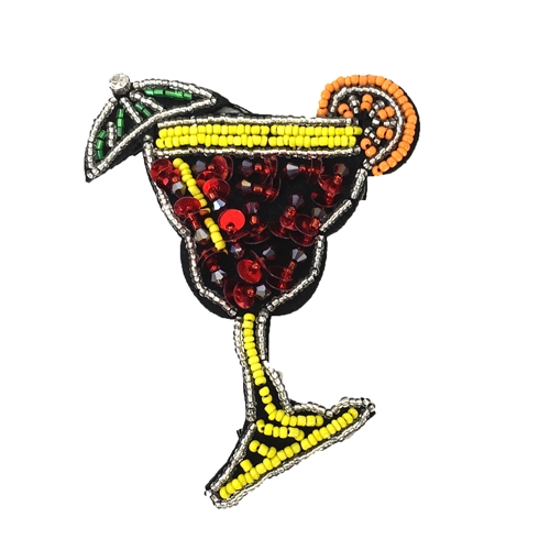 Tropical Island Drink Cocktail Sequin & Bead Embellished Patch Applique