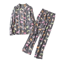 Fashion Culture Dog Print Flannel Pajama Set