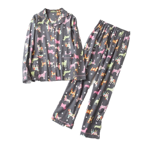 Fashion Culture Dog Print Flannel Pajama Set