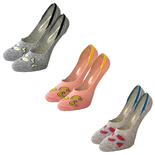 Fruit Print No Show Peds Gel Tab Liner Socks Pack of 3