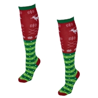 Elf Stripes Festive Reindeer Knit Knee High Socks