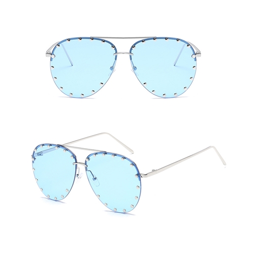 Unisex Affair Studded Aviator Sunglasses Blue Lens