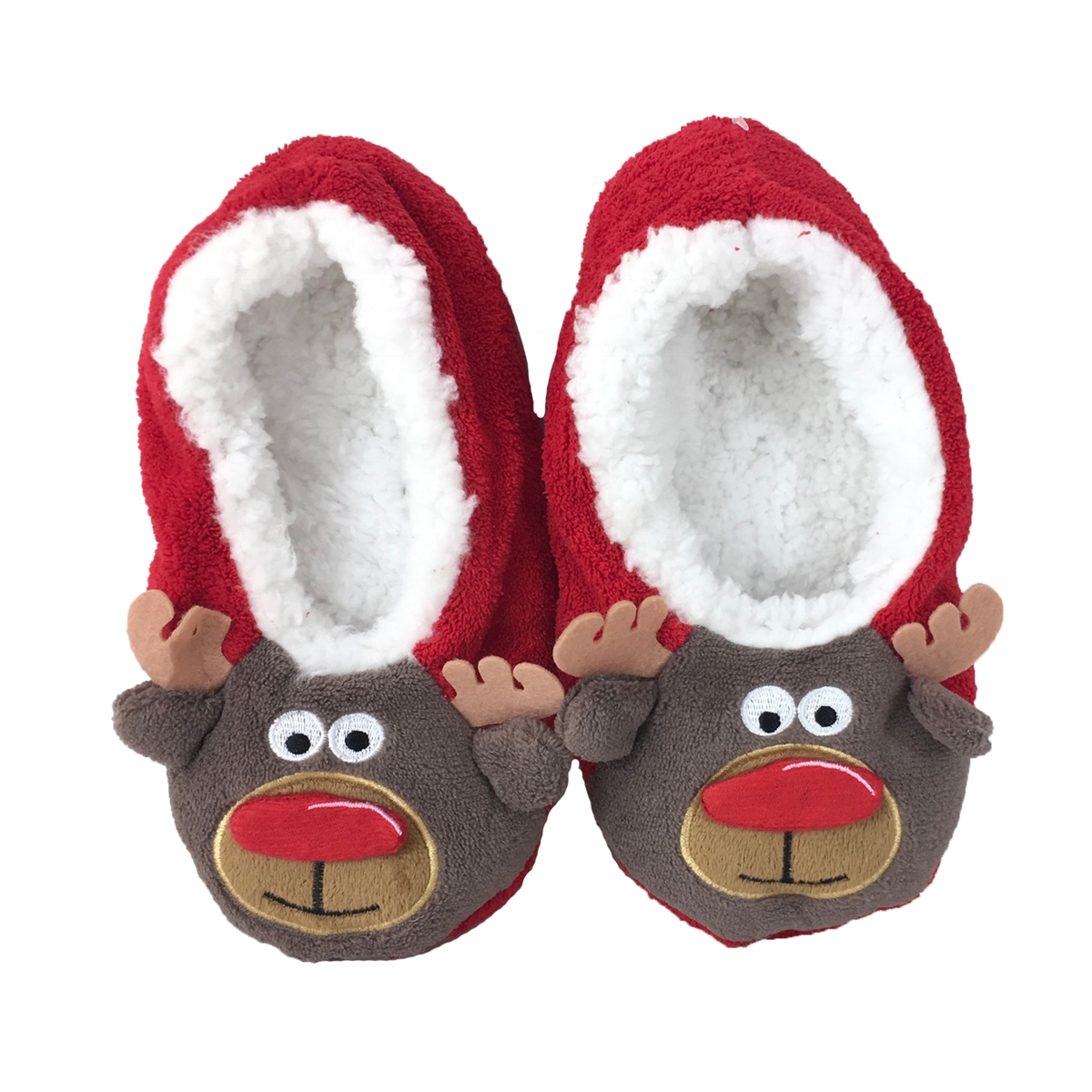 Fashion Culture Reindeer Fuzzy Slipper Socks, Red