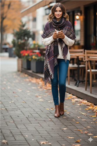 Fashion Culture Oversized Plaid Blanket Scarf, Super Soft Knit Winter Shawl and Wrap for Women