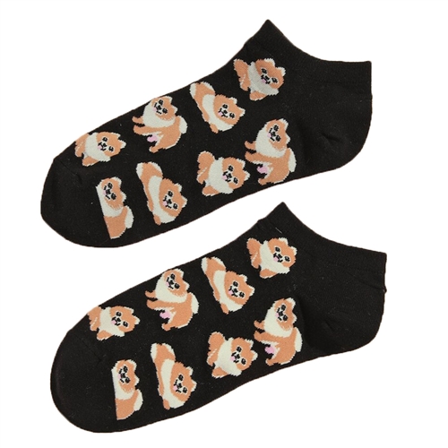 Corgi Dog Print Ped Ankle Socks, One Size 9-11, Black