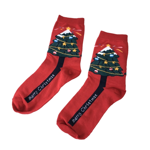 Merry Christmas Tree Graphic Holiday Novelty Crew Socks