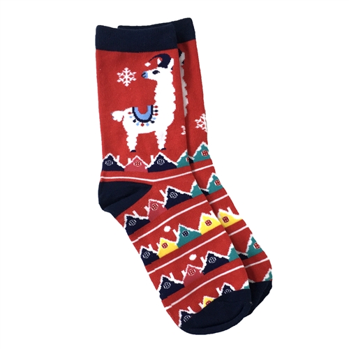 Festive Llama Print Holiday Novelty Crew Socks