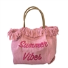 Summer Vibes Embroidered Canvas Beach Tote Bag