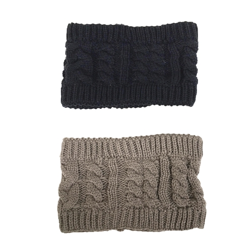 Fashion Culture Cable Knit Headband Earwarmer Set of 2, Taupe/Black