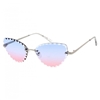 Fashion Culture Ombre Cat Eye Sunglasses: Scalloped Beveled Edge, UV Protection, Blue & Pink Gradient Lenses, Daily Wear