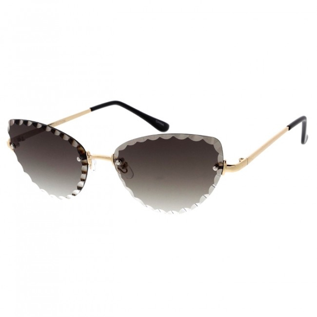 Fashion Culture Scallop Beveled Edge Ombre Lens Cat Eye Sunglasses, Grey