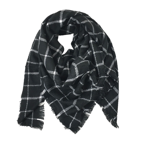 Black White Check Print Scarf, Cozy Oversized Winter Wrap, Soft Blanket Shawl