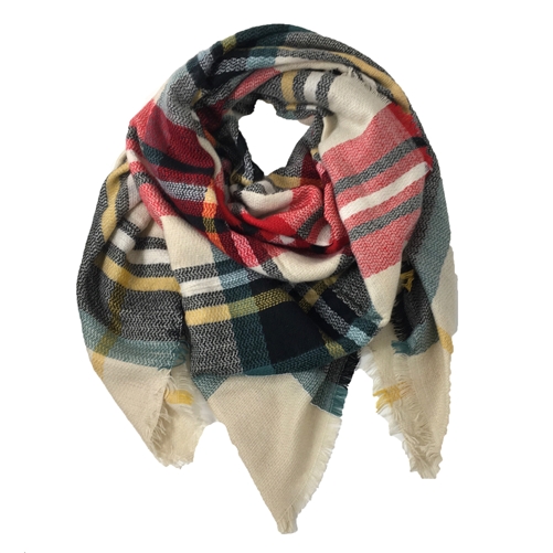 Oversized Plaid Blanket Scarf Soft Knit Cozy Winter Shawl Wrap