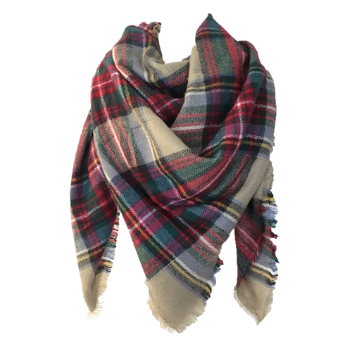 Fashion Culture Womenâ€™s Oversized Plaid Blanket Scarf  Soft Knit Cozy Winter Shawl Wrap