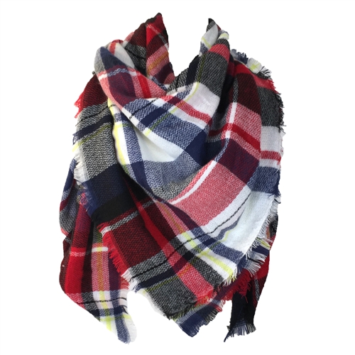 Fashion Culture Soft Square Blanket Scarf, Oversized Plaid Shawl and Wrap for Fall & Winter