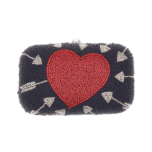 From St Xavier Cupid Heart & Arrow Beaded Box Clutch