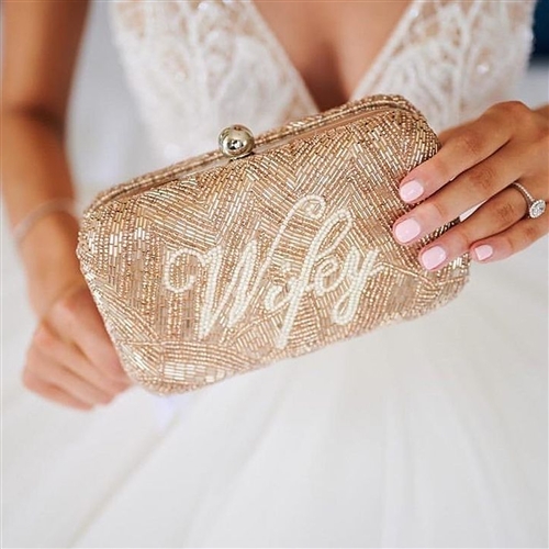 Wifey Beaded Box Clutch Bridal Bag