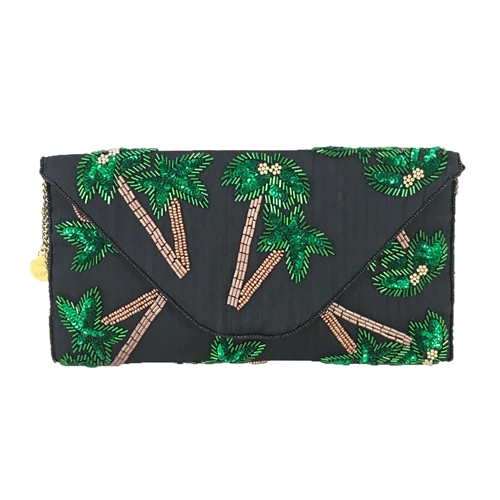 From St Xavier Tropica Palm Tree Beaded Convertible Clutch