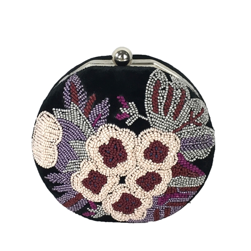 From St Xavier Cole Floral Beaded Velvet Round Clutch