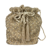 From St Xavier Mini Pearl Crystal Hand Beaded Drawstring Evening Bag