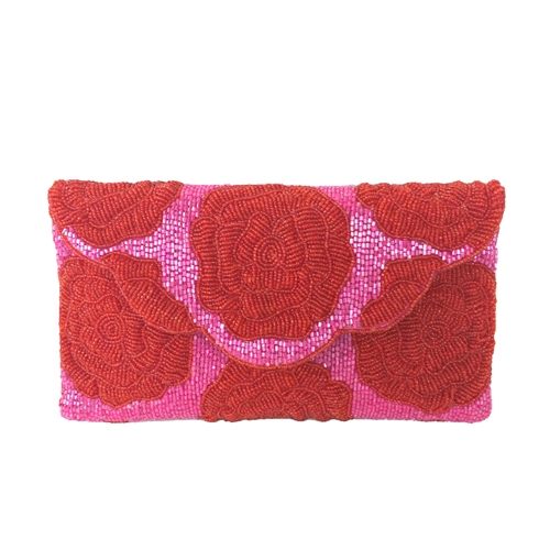 From St Xavier Rosie Rose Beaded Convertible Clutch Crossbody