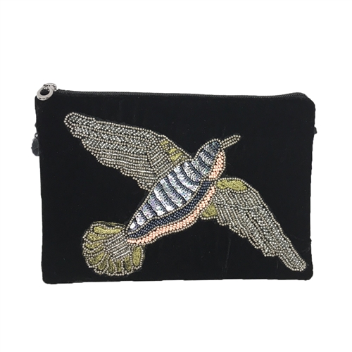 From St Xavier Eve Bird Beaded Velvet Clutch