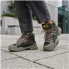 Gucci x SEGA Flashtrek hiking booties in olive green suede and leather featuring chunky oversized soles, hiking laces, signature SEGA logo tongue patch, and luxury designer sneaker styling in Womens Size 35 US 5 New In Box.