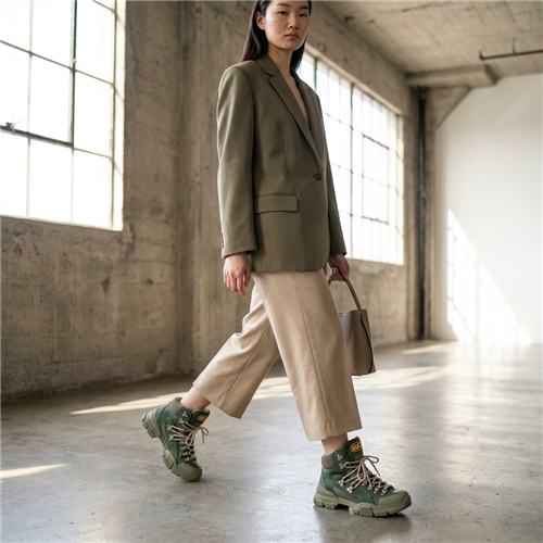 Gucci SEGA Flashtrek Olive Green Suede Womens Hiking Boot Size 5
