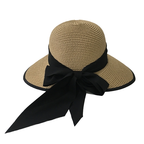 Magid Hats Tan Straw Hat with Black Trim Magid Two Tone Ribbon Straw Panama Hat Natural : Target main image 3