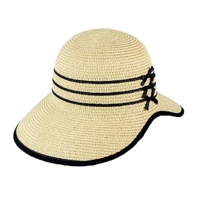 Magid Natural Straw Garden Hat with Stripes and Three Tiny Bows