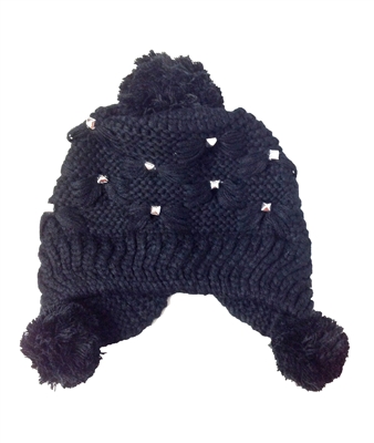 Studded Bow Pom Pom Knit Hat