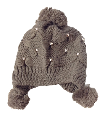 Studded Bow Pom Pom Knit Hat