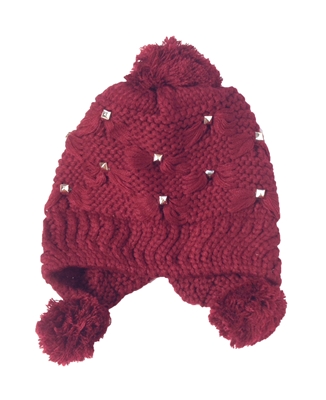 Studded Bow Pom Pom Knit Hat