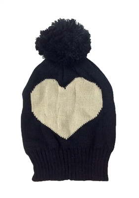 Heart Pom Pom Knit Hat