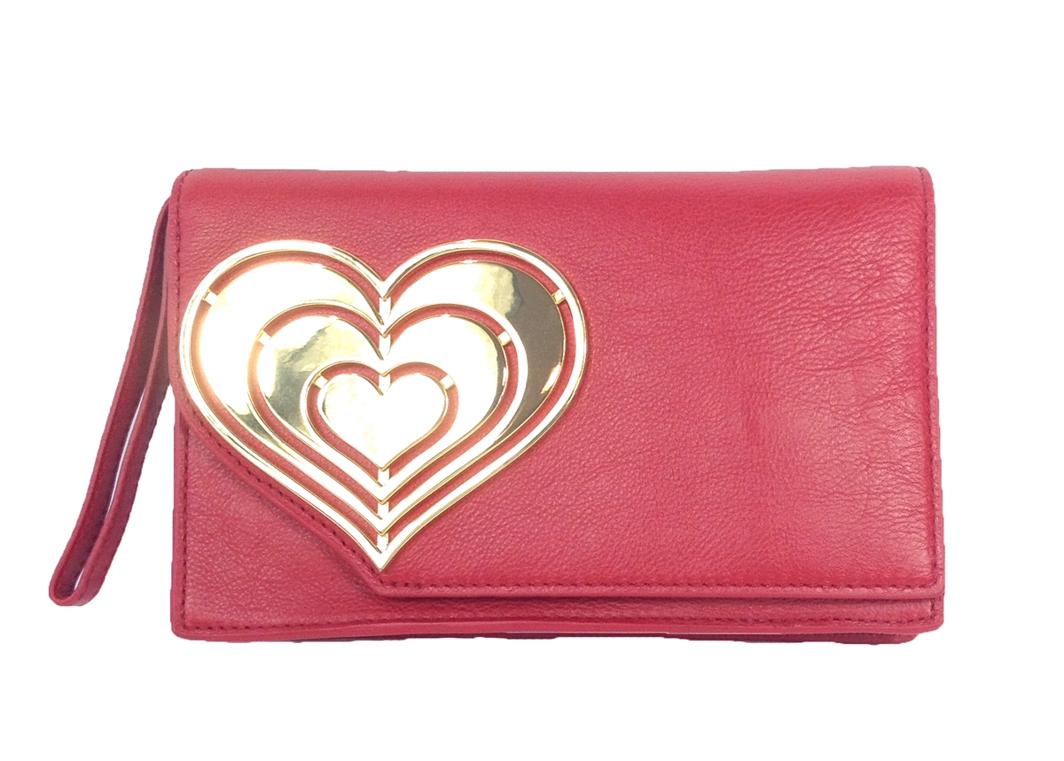 Jonathan Adler Vera Heart Leather Clutch Wristlet, Cherry Red