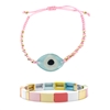 Evil Eye Glass Charm Slider Bracelet & Color Block Bars Stretch Bracelet