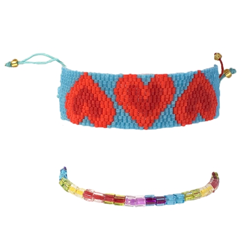 Hearts Sead Bead & Colorful Beaded Slider Bracelets