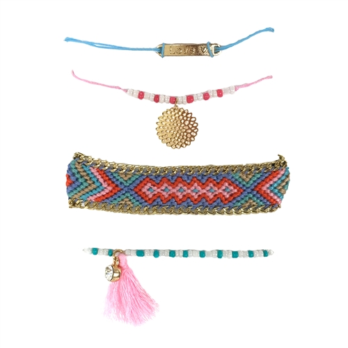 Boho Love Charm, Beaded & Friendship Bracelets Set of 4