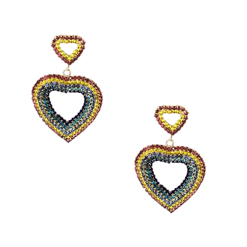 Cyndi Two Hearts Crystal Statement Drop Earrings Rainbow