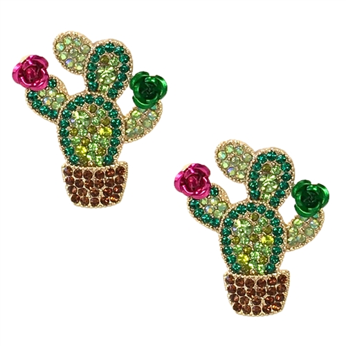 Flowering Cacti Cactus Crystal Drop Earrings