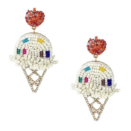 Sweets Vanilla Ice Cream Sundae Cone Drop Earrings